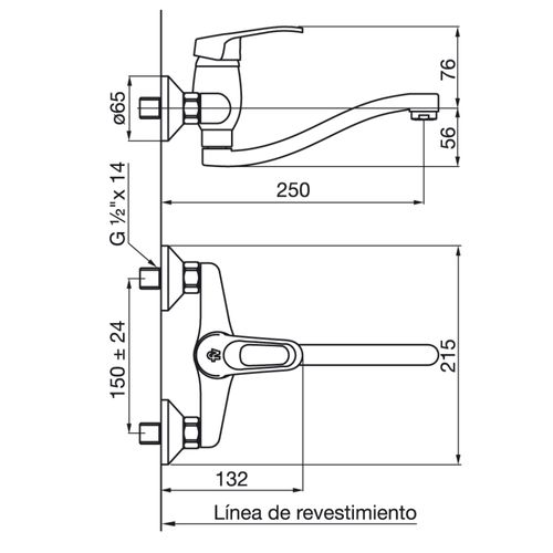 Grifería Monocomando FV Arizona para Cocina de Pared con Pico Móvil Bajo y Conexiones excéntricas