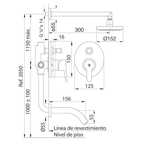 Grifería Monocomando FV Puelo para Ducha y Bañera Con Transferencia