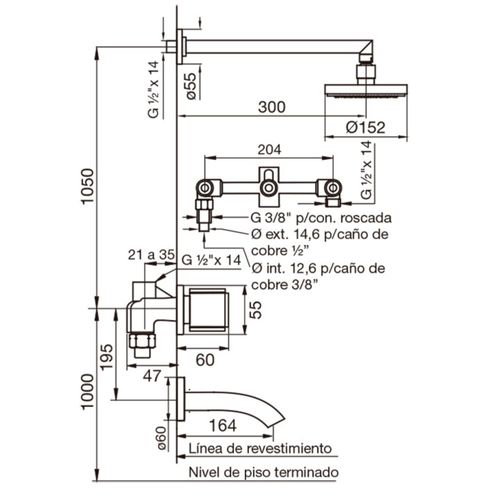 Grifería FV California para Ducha y Bañera con Transferencia