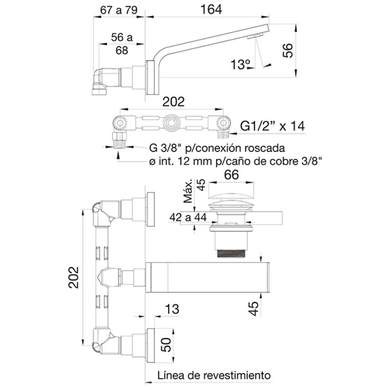 Griferia FV Chalten para Lavatorio de Pared Supermat