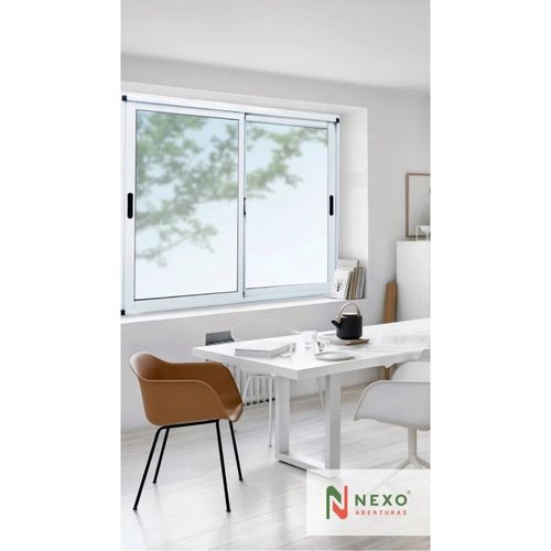 Ventana Corrediza 100x90 de Aluminio Moderna Nexo con Vidrio Entero Blanca