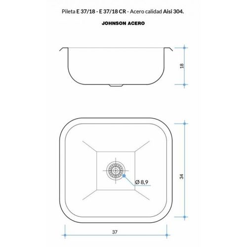 Pileta Simple de Acero 430 Johnson para Cocina EE37/18