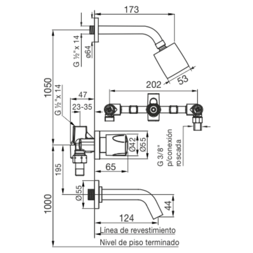 Grifería FV Pampa para Ducha y Bañera Con Transferencia