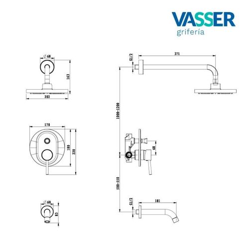 Kit Grifería Vasser Lyra Lavatorio Alto, Ducha y Bidet