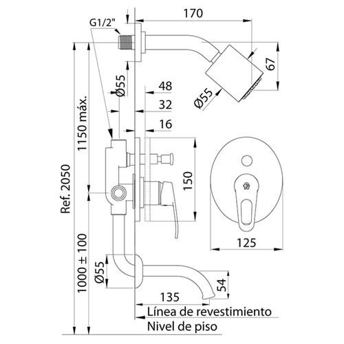 Grifería Monocomando FV Arizona para Ducha y Bañera Con Transferencia