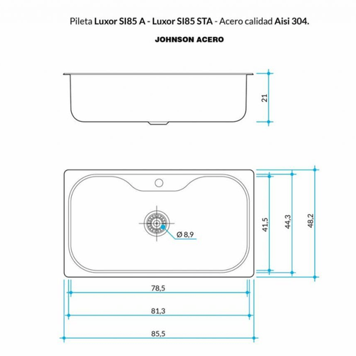 Pileta Simple Johnson SI85A Con Perforación Para Dosificador