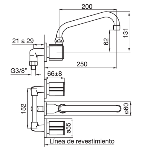 Grifería FV California para Cocina/Lavadero de Pared con Pico Móvil Alto