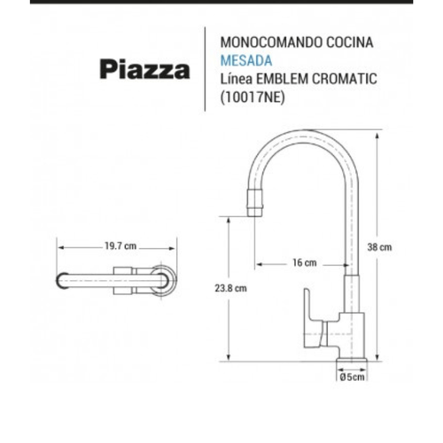 Grifería de cocina Monocomando  Piazza  Emblem 10017NE Negra