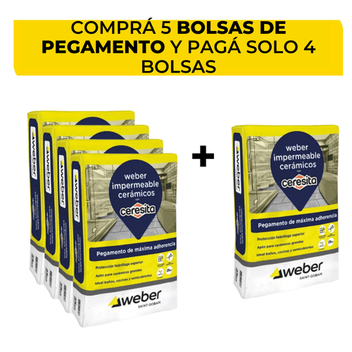 Combo 5 Bolsas De Pegamento Weber Impermeable Con Ceresita De 25 Kg Web