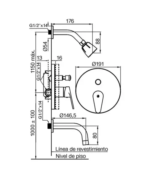 Grifería Monocomando FV Compacta 106/M4 para Ducha y Bañera con Transferencia