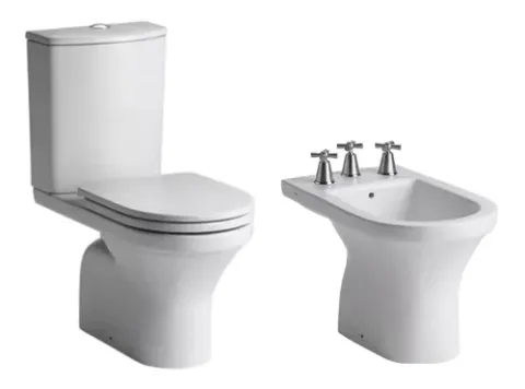 Combo Ferrum Varese Inodoro Largo + Bidet 3 Agujeros + Depósito Dual + Asiento MDF