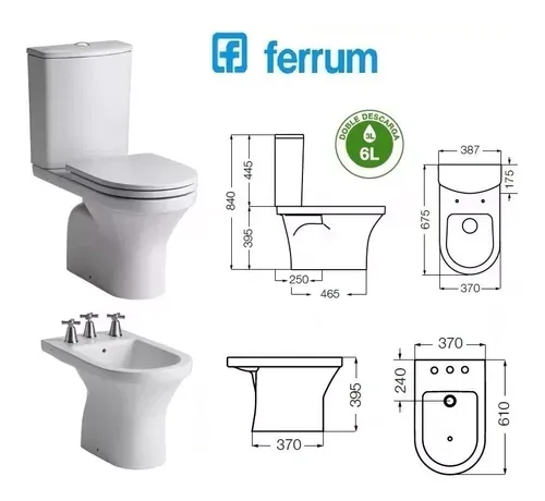 Combo Ferrum Varese Inodoro Largo + Bidet 3 Agujeros + Depósito Dual + Asiento MDF