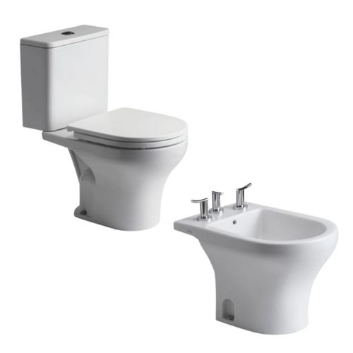 Juego de Baño Ferrum Veneto Inodoro Largo con Deposito Asiento y Bidet