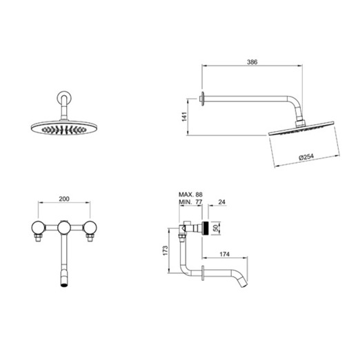 Griferia de Ducha y Bañera Peirano Fabric 80-100C/CR