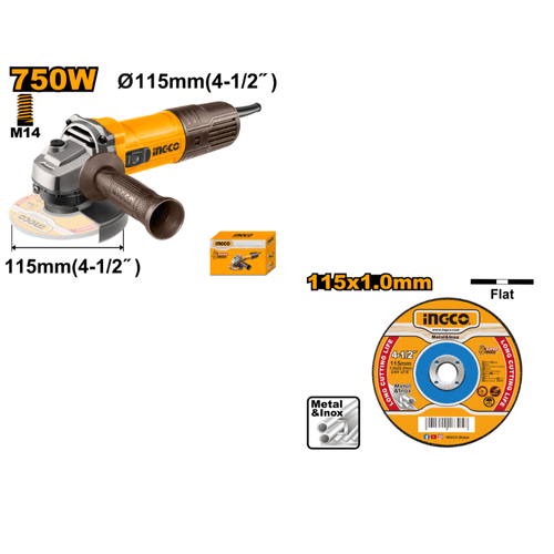 Combo Amoladora Angular Ingco 750w  + 5 Discos de Corte para Metal Ingco WEB