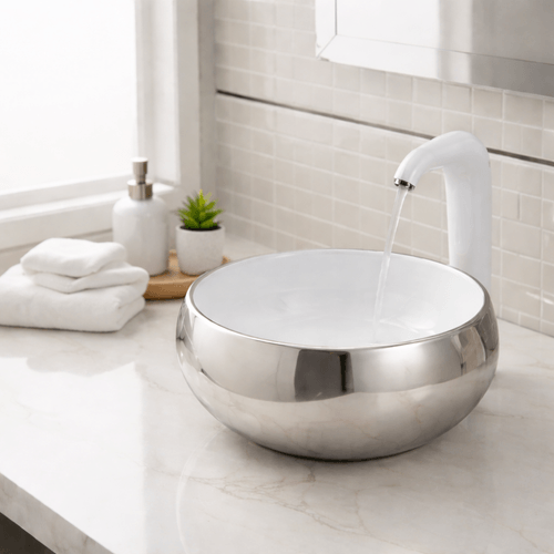 Bacha Sobre Mesada Plateada y Blanca AQ21129-S