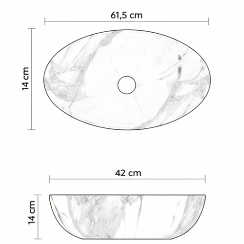 Bacha Sobre Mesada Blanca Mate Símil Mármol AQ211301-MWM