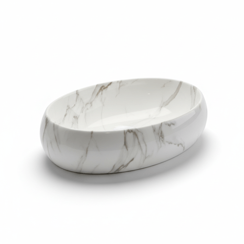 Bacha Sobre Mesada Blanca Mate Símil Mármol AQ211301-MWM