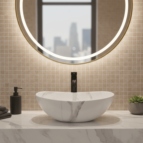 Bacha Sobre Mesada Blanca Simil Marmol AQ21287-MWM