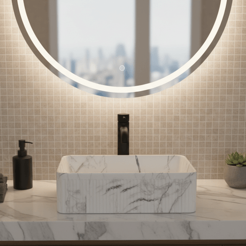 Bacha Sobre Mesada Blanca Mate Símil Mármol AQ21294-MWM