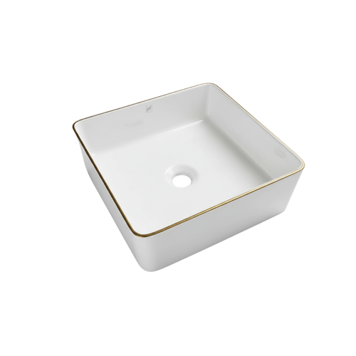 Bacha de Apoyo Frame PF Cuadrada Blanco Bordes Dorados 8462A